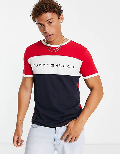 Tommy Hilfiger loungewear color block T-shirt in navy and red | ASOS