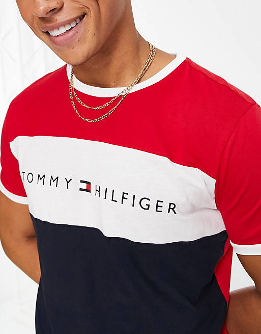 Tommy Hilfiger loungewear color block T-shirt in navy and red | ASOS