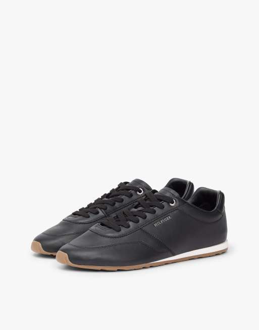 Tommy Hilfiger Low profile logo leather trainers in black