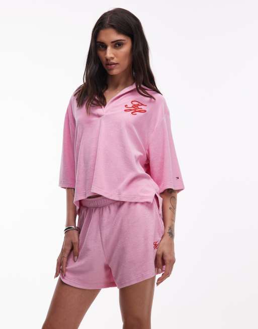 Tommy Hilfiger - Lyserøde resort-shorts i frotté med logo, 2 af 5