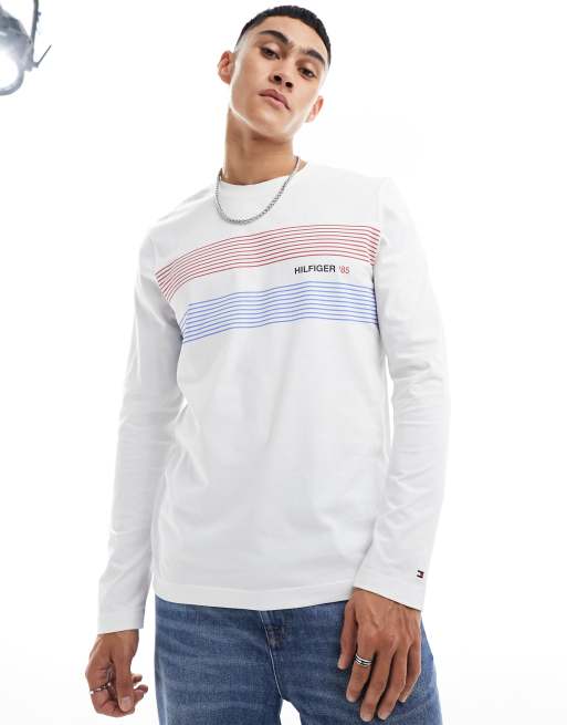 Tommy Hilfiger - Maglietta a maniche lunghe bianca con logo "Hilfiger 85" sul petto, 4 di 4