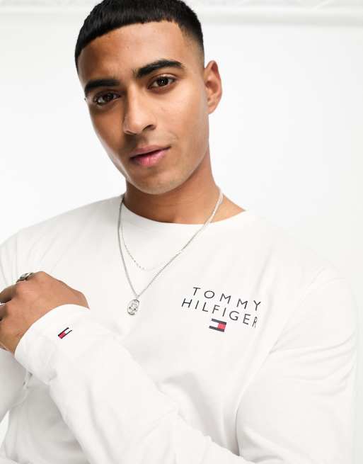 Tommy Hilfiger - Maglietta bianca a maniche lunghe con stampa del logo