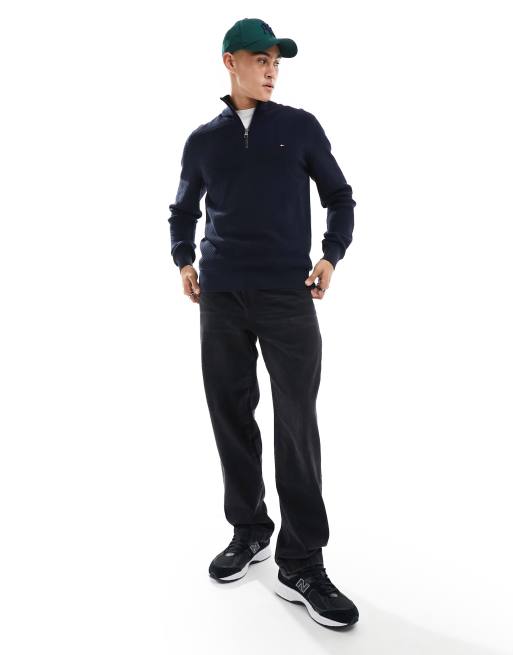 Tommy Hilfiger - Maglione blu navy con struttura ovale e collo alto con zip, 2 di 4