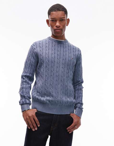 Tommy Hilfiger - Maglione blu nebbia lavorato a trecce spesse - view 1