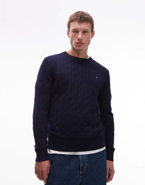 Tommy Hilfiger - Maglione lavorato a trecce blu navy in lana d'agnello - view 1