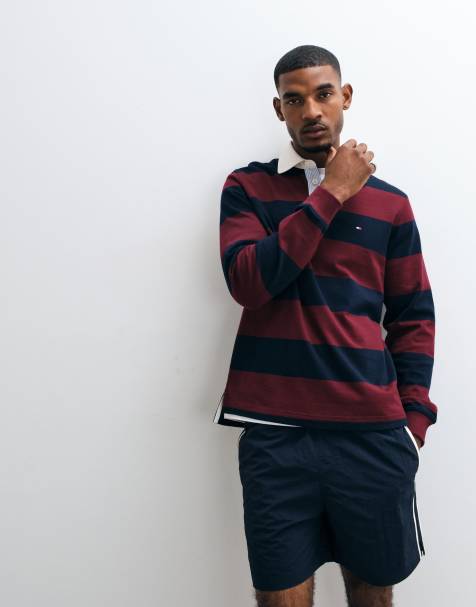 Tommy Hilfiger maillot de rugby à drapeau à rayures bordeaux/marine - view 1