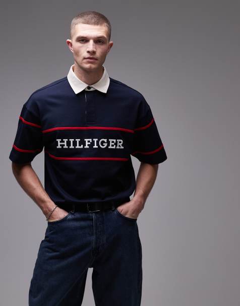 Tommy Hilfiger - Maillot de rugby manches courtes à motif drapeau américain - Bleu marine - view 1