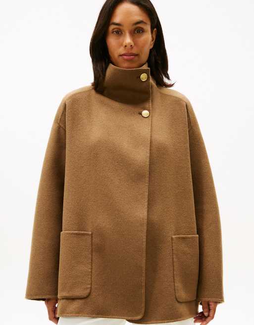 Tommy Hilfiger - Manteau oversize en laine mélangée col cheminée - Marron