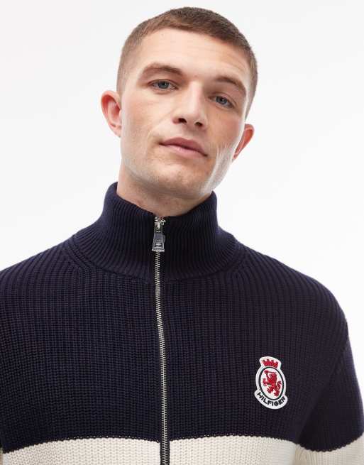 Tommy Hilfiger – Marinblå, blockfärgad fleecetröja med dragkedja och emblem, 5 av 5