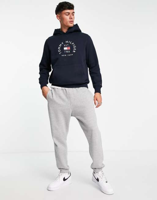 Tommy Hilfiger – Marinblå huvtröja med böjd flagglogga av bomullsmix , 4 av 4