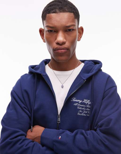 Tommy Hilfiger – Marinblå huvtröja med logga och dragkedja, 3 av 4