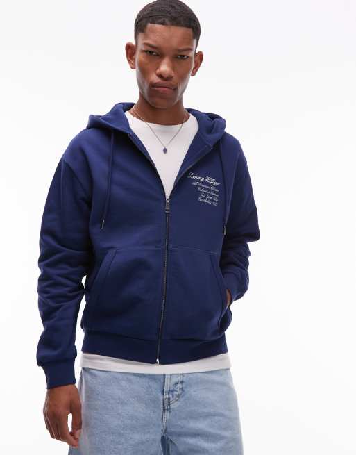 Tommy Hilfiger – Marinblå huvtröja med logga och dragkedja, 4 av 4