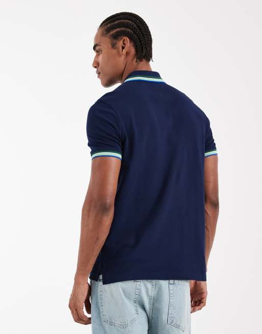 Tommy Hilfiger – Marinblå pikétröja i regular fit med kontrasterande krage och muddar, 5 av 5