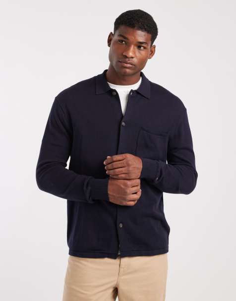 Tommy Hilfiger – Marinblå, stickad pikétröja med knäppning - view 1