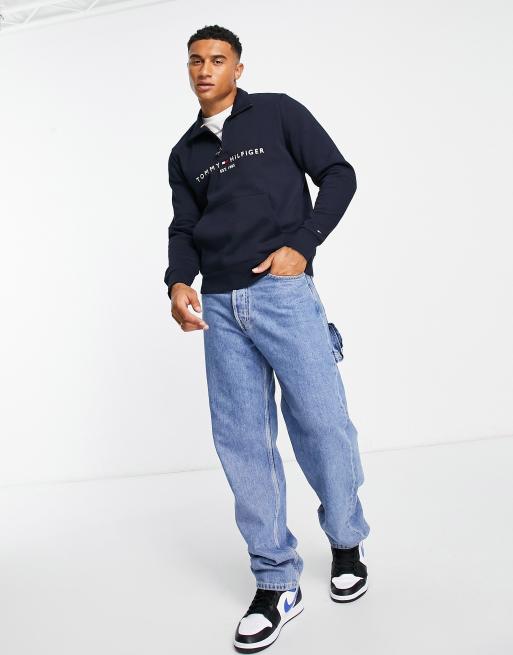 Tommy Hilfiger – Marinblå sweatshirt med broderad logga och halvlång dragkedja, 2 av 4
