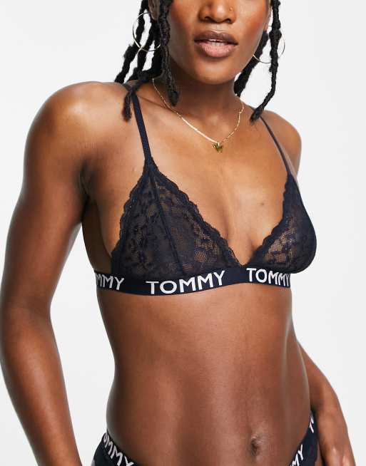 Tommy Hilfiger – Marinblå trekantsbehå i spets