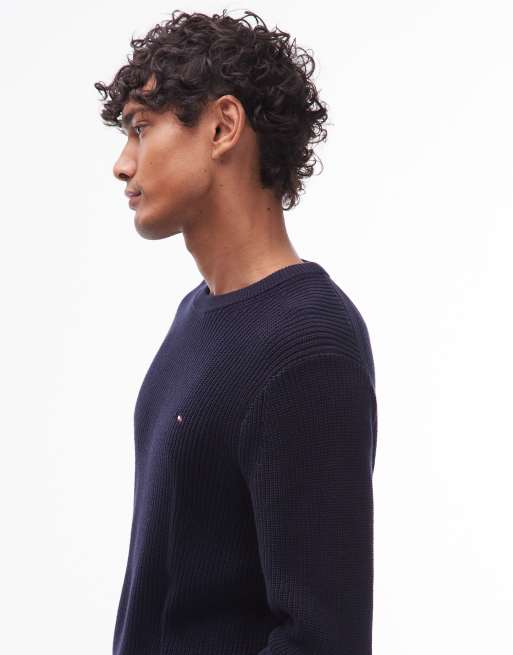 Tommy Hilfiger – Marinblå tröja med rund halsringning och kantrand, 4 av 5