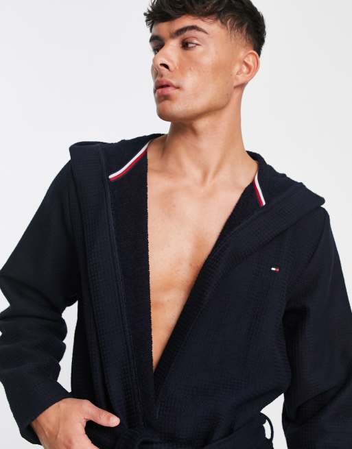Tommy Hilfiger – Marinblå våffelstrukturerad morgonrock, 2 av 4