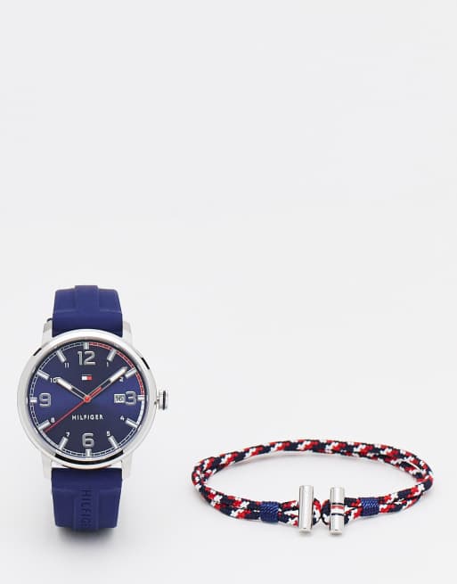 Tommy Hilfiger – Marinblått set med silikonklocka och flätat armband för män i presentask, 2 av 4