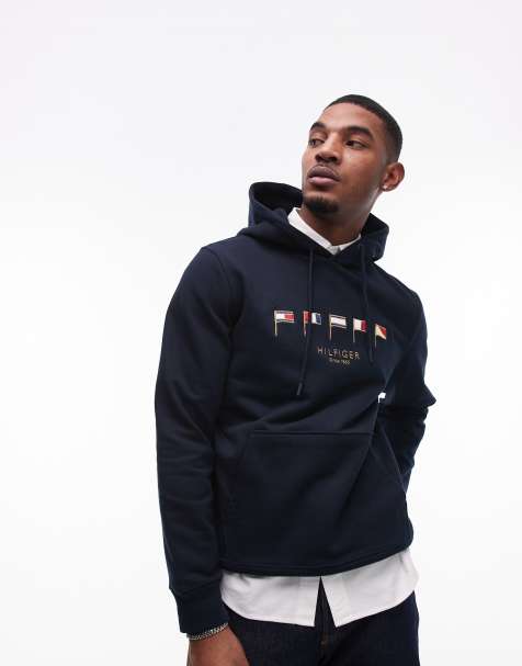 Tommy Hilfiger - Marineblå hættetrøje med logoflag - view 1