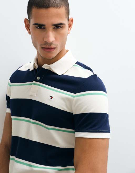 Tommy Hilfiger - Marineblå og hvid poloskjorte med striber i regular fit, 3 af 7