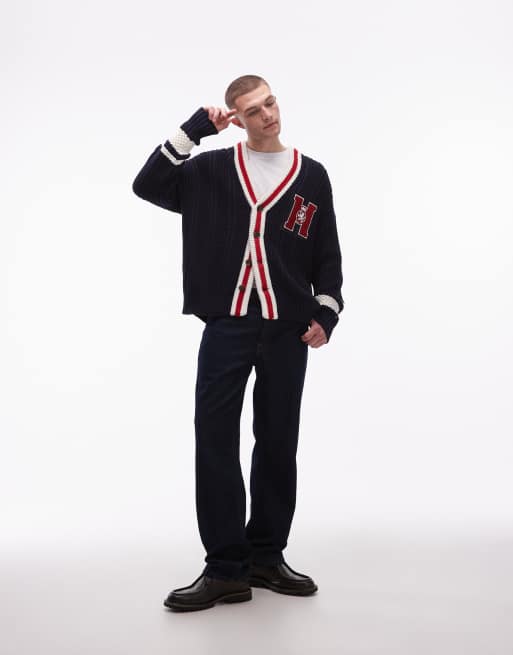 Tommy Hilfiger - Marineblå og rød cardigan med broderet logo, 3 af 5