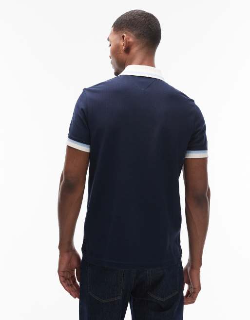 Tommy Hilfiger - Marineblå poloskjorte i regular fit med hvid kontrastkrave , 3 af 5