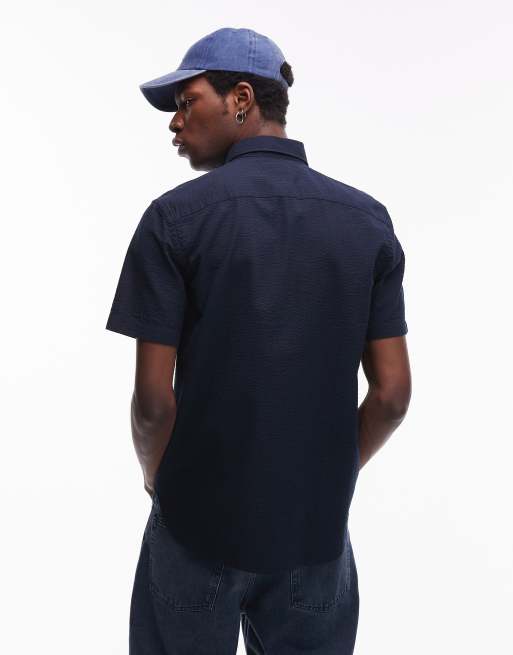 Tommy Hilfiger - Marineblå skjorte med korte ærmer i bæk-og-bølge-stof, 4 af 4