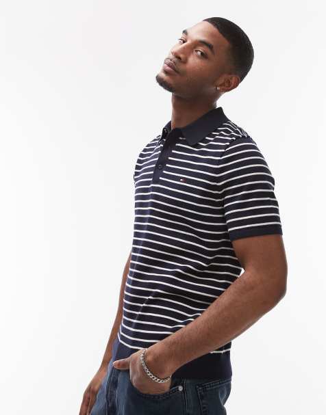 Tommy Hilfiger - Marineblå strikket poloskjorte med striber - view 1