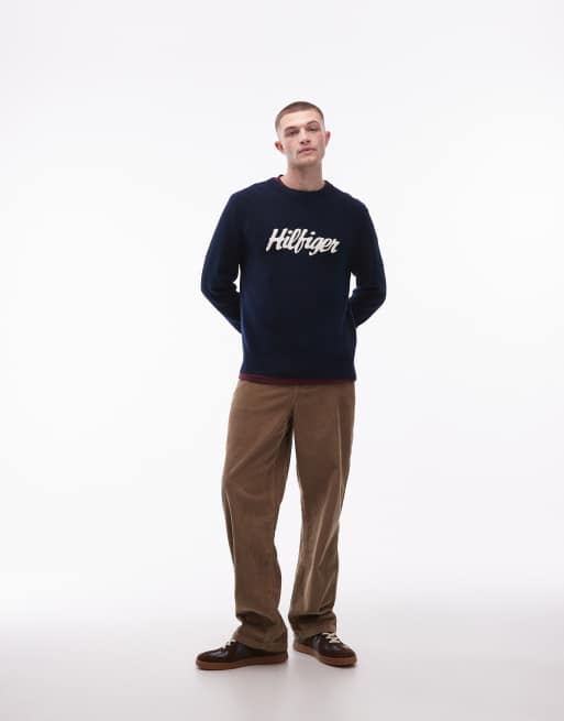 Tommy Hilfiger - Marineblå striktrøje med stort centralt logo med boble-tekstgrafik , 2 af 5