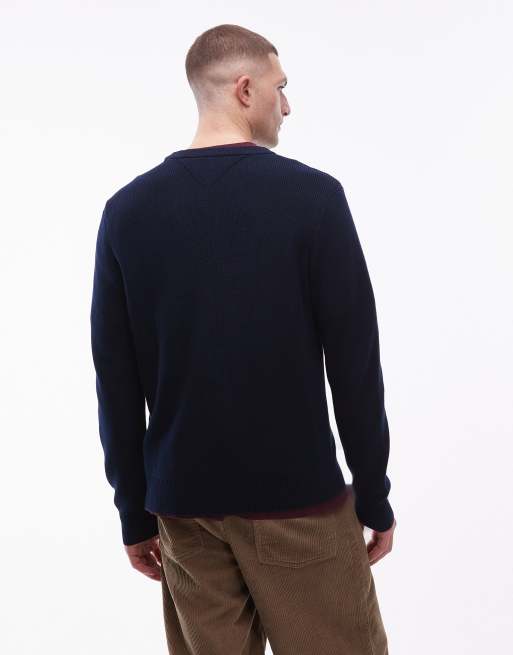 Tommy Hilfiger - Marineblå striktrøje med stort centralt logo med boble-tekstgrafik , 3 af 5