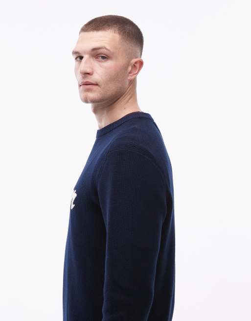 Tommy Hilfiger - Marineblå striktrøje med stort centralt logo med boble-tekstgrafik , 5 af 5