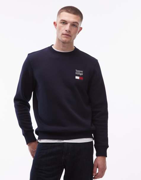 Tommy Hilfiger - Marineblå sweatshirt med broderet flaglogo på brystet - view 1