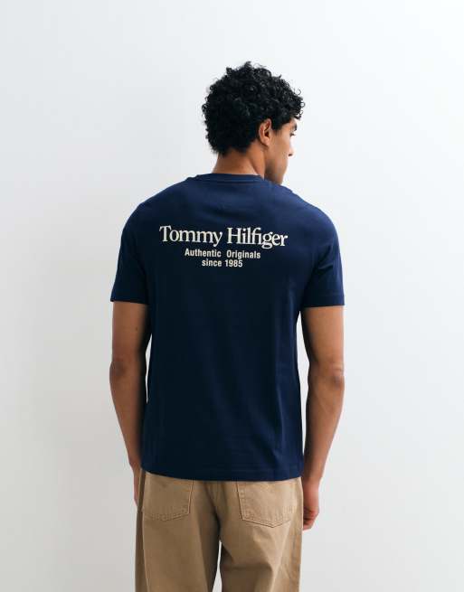 Tommy Hilfiger - Marineblå T-shirt med logo og firkantet pasform, 5 af 5