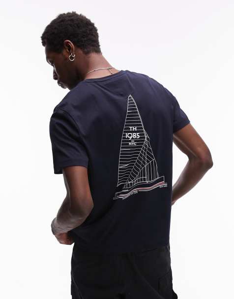 Tommy Hilfiger - Marineblå T-shirt med skitseret sejlbådsprint - view 1