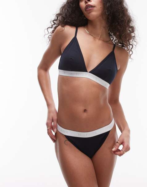 Tommy Hilfiger - Marineblå trekantsbralette med hvidt logobånd - view 1