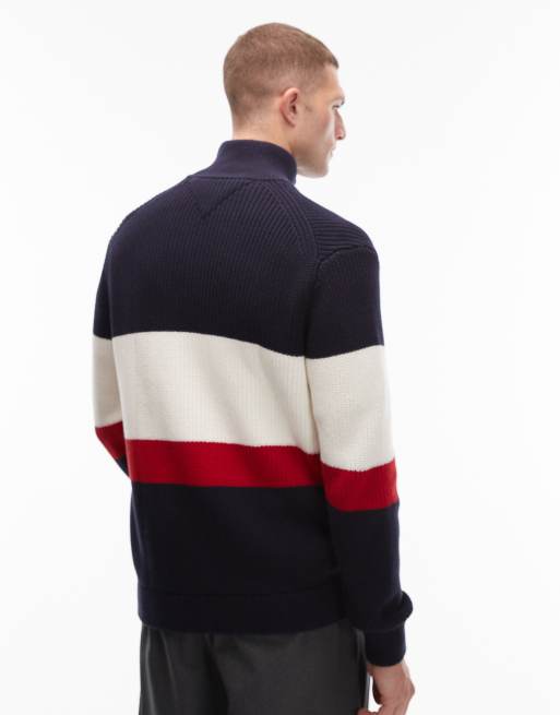 Tommy Hilfiger - Marineblå trøje med farveblok-design og lynlås samt logodetalje, 3 af 5