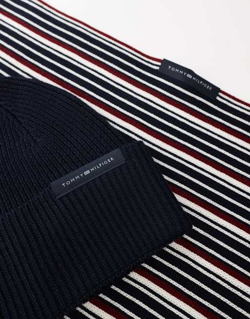 Tommy Hilfiger - Marineblåt gavesæt med hue og stribet tørklæde, 3 af 4