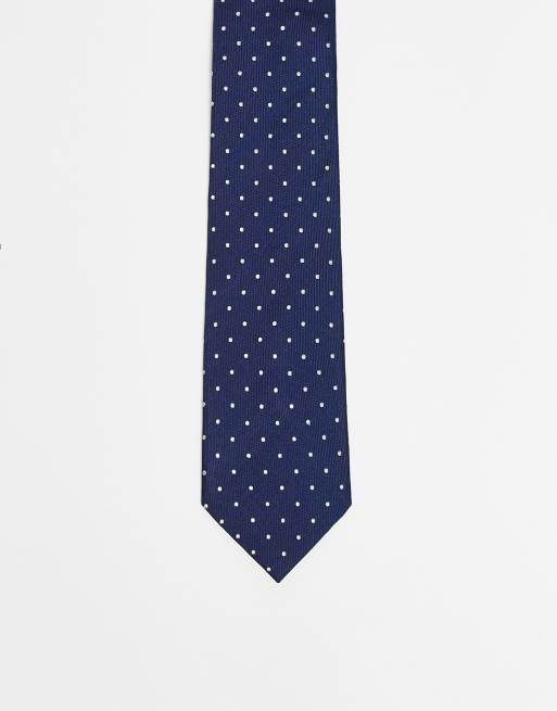 Tommy Hilfiger - Marineblåt slips i silke-jacquard med polkaprikker