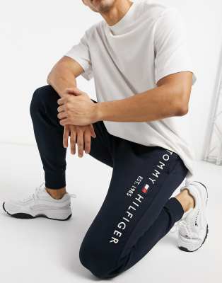 Tommy Hilfiger embroidered logo cuffed joggers in navy - ASOS Price Checker