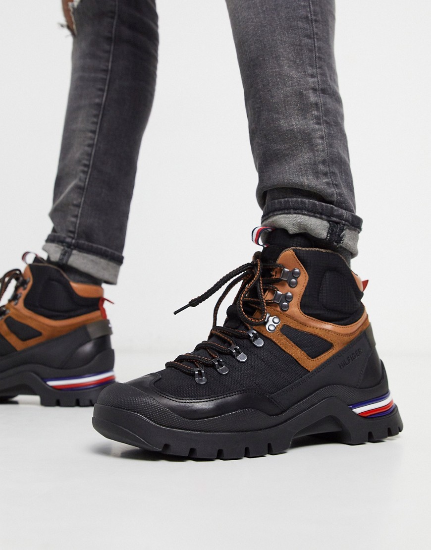 Tommy Hilfiger material mix outdoor boot in black