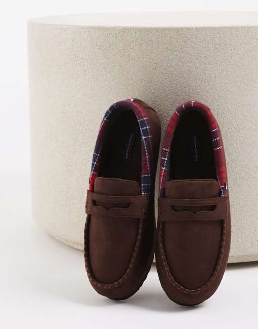 Tommy Hilfiger Mathis pantofole con dettaglio a quadri marroni, 1 di 4