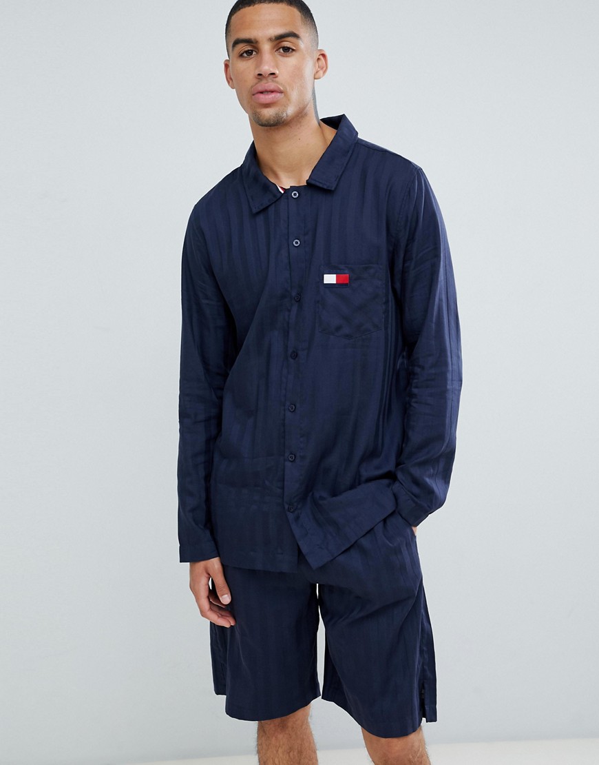 Tommy Hilfiger matte and shine stripe lounge shirt in navy