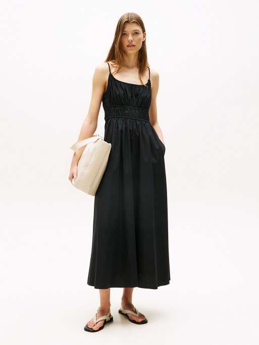 Tommy Hilfiger – Maxi-Hängerkleid in Schwarz mit U-Ausschnitt