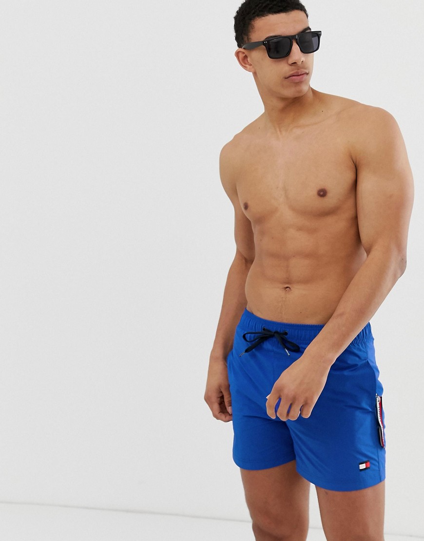Tommy Hilfiger medium drawstring swim shorts with keyring taping in blue