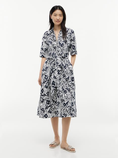 Tommy Hilfiger – Mehrfarbiges Midi-Hemdkleid aus Leinenmix mit Knotendetail - view 1