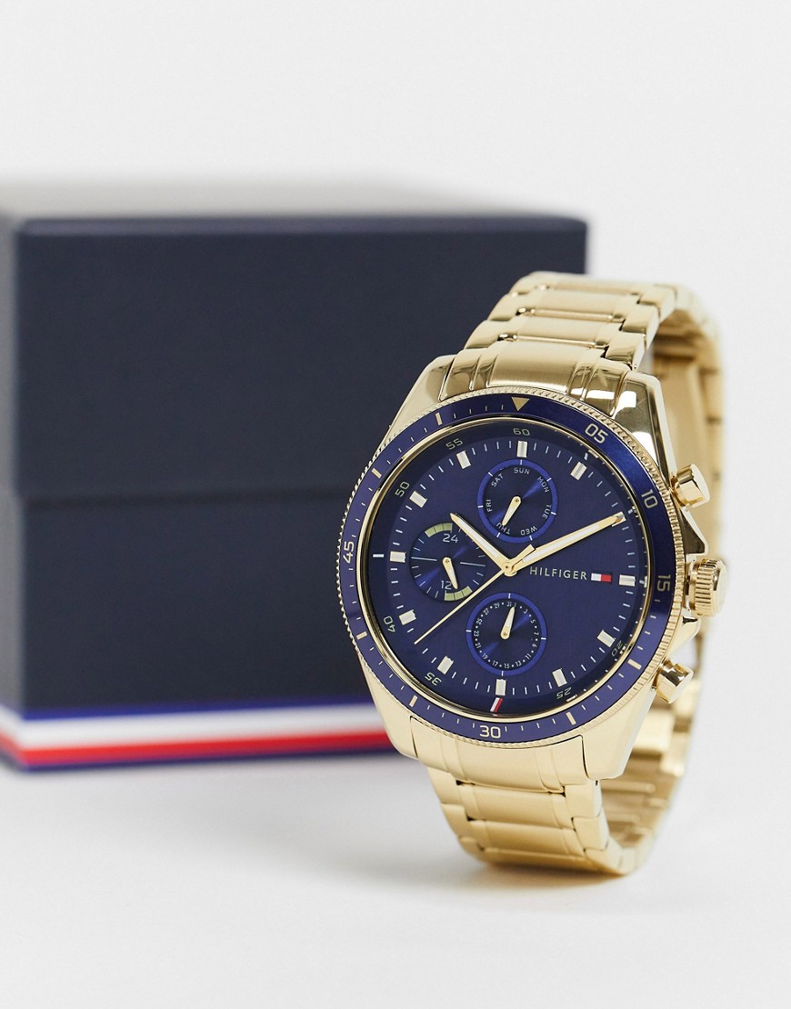 Tommy Hilfiger mens gold bracelet watch with blue dial 1791834
