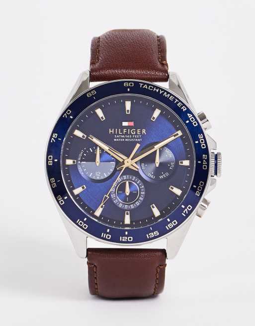 Tommy Hilfiger mens leather chronograph watch in brown