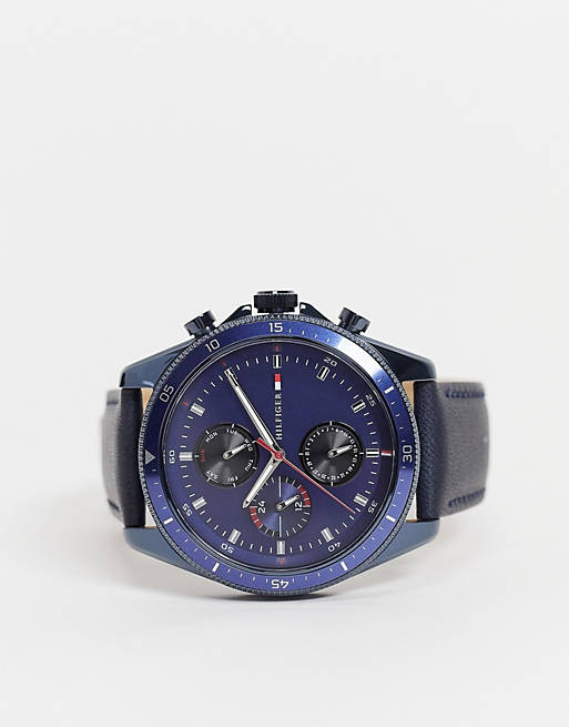 Tommy Hilfiger mens leather watch in navy 1791839 | ASOS
