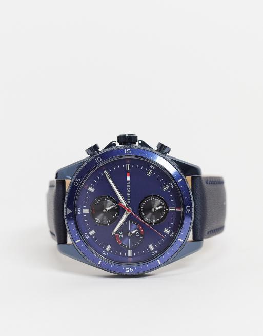 Hilfiger mens leather watch navy 1791839 | ASOS